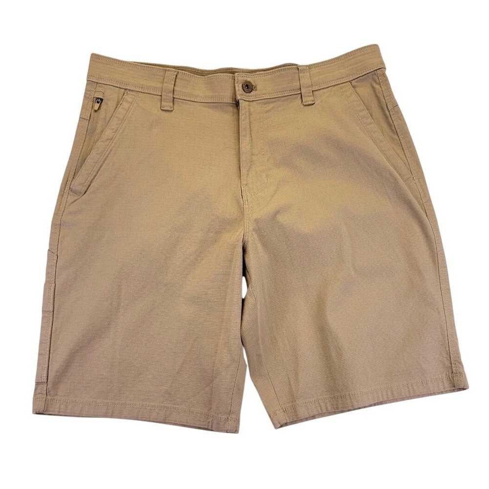 Weatherproof Mens Khaki Ripstop Utility Shorts Size 34 Tan Stretch Cargo Pockets